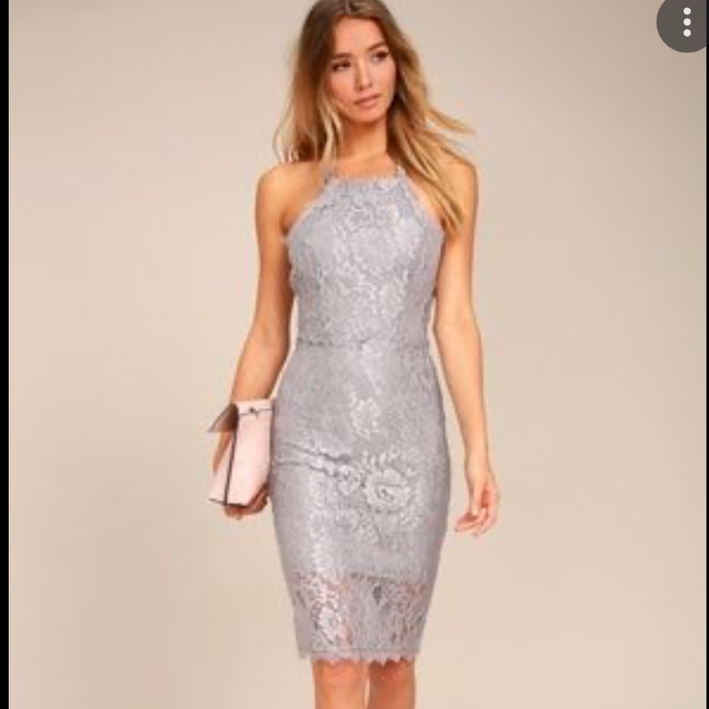 Lulu’s Gray Lace Midi Evening Dress